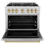 ZLINE Autograph Edition 36 in. 5.2 cu. ft. Classic Dual Fuel Range with 6 Burner Gas Cooktop and Electric Convection Oven in Stainless Steel with Champagne Bronze Accents (CDRZ-36-CB) - (CDRZ36CB) -