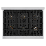 ZLINE Autograph Edition 36 in. 5.2 cu. ft. Classic Dual Fuel Range with 6 Burner Gas Cooktop and Electric Convection Oven in Stainless Steel with Champagne Bronze Accents (CDRZ-36-CB) - (CDRZ36CB) -