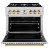 ZLINE Autograph Edition 36 in. 5.2 cu. ft. Classic Dual Fuel Range with 6 Burner Gas Cooktop and Electric Convection Oven in Stainless Steel with Polished Gold Accents (CDRZ-36-G) - (CDRZ36G) -