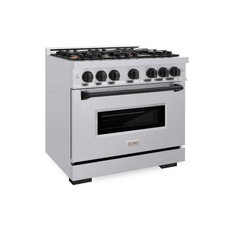 ZLINE Autograph Edition 36 in. 5.2 cu. ft. Classic Dual Fuel Range with 6 Burner Gas Cooktop and Electric Convection Oven in Stainless Steel with Matte Black Accents (CDRZ-36-MB) - (CDRZ36MB) -