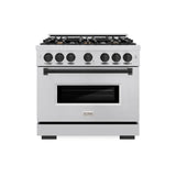 ZLINE Autograph Edition 36 in. 5.2 cu. ft. Classic Dual Fuel Range with 6 Burner Gas Cooktop and Electric Convection Oven in Stainless Steel with Matte Black Accents (CDRZ-36-MB) - (CDRZ36MB) -