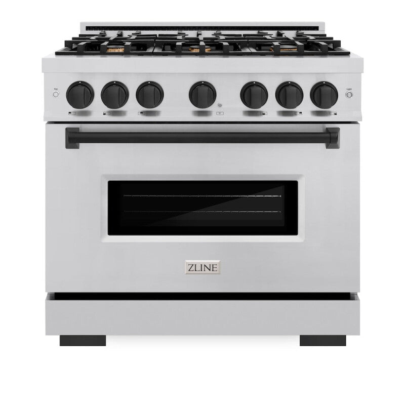 ZLINE Autograph Edition 36 in. 5.2 cu. ft. Classic Dual Fuel Range with 6 Burner Gas Cooktop and Electric Convection Oven in Stainless Steel with Matte Black Accents (CDRZ-36-MB) - (CDRZ36MB) -