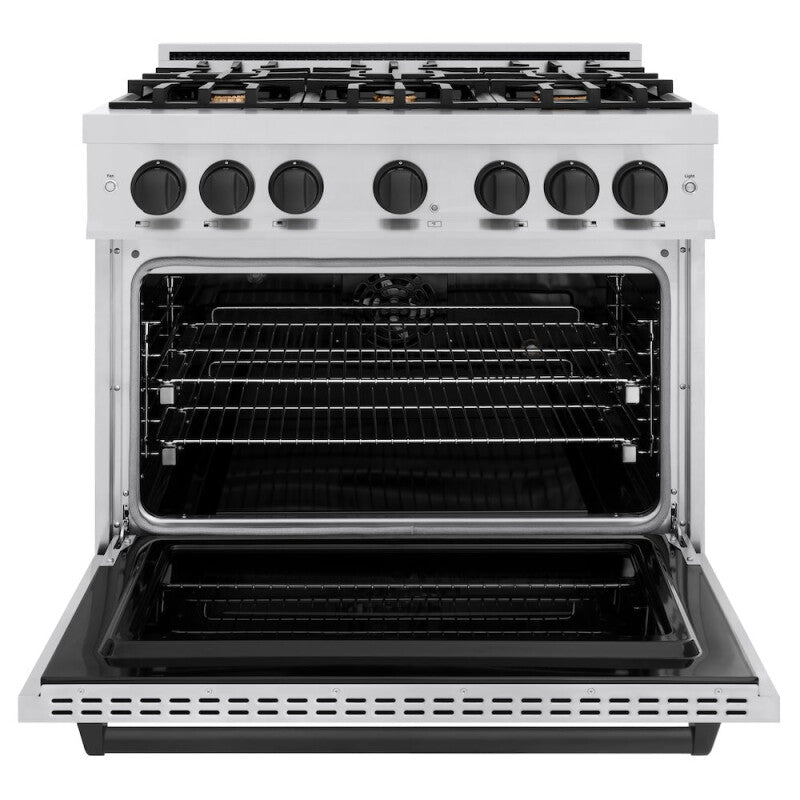 ZLINE Autograph Edition 36 in. 5.2 cu. ft. Classic Dual Fuel Range with 6 Burner Gas Cooktop and Electric Convection Oven in Stainless Steel with Matte Black Accents (CDRZ-36-MB) - (CDRZ36MB) -