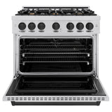 ZLINE Autograph Edition 36 in. 5.2 cu. ft. Classic Dual Fuel Range with 6 Burner Gas Cooktop and Electric Convection Oven in Stainless Steel with Matte Black Accents (CDRZ-36-MB) - (CDRZ36MB) -