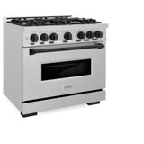 ZLINE Autograph Edition 36 in. 5.2 cu. ft. Classic Dual Fuel Range with 6 Burner Gas Cooktop and Electric Convection Oven in Stainless Steel with Matte Black Accents (CDRZ-36-MB) - (CDRZ36MB) -