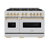 ZLINE Autograph Edition 48 in. 6.7 cu. ft. Classic Double Oven Dual Fuel Range with 8 Burner Gas Cooktop in Stainless Steel and Polished Gold Accents (CDRZ-48-G) - (CDRZ48G) -