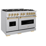 ZLINE Autograph Edition 48 in. 6.7 cu. ft. Classic Double Oven Dual Fuel Range with 8 Burner Gas Cooktop in Stainless Steel and Polished Gold Accents (CDRZ-48-G) - (CDRZ48G) -