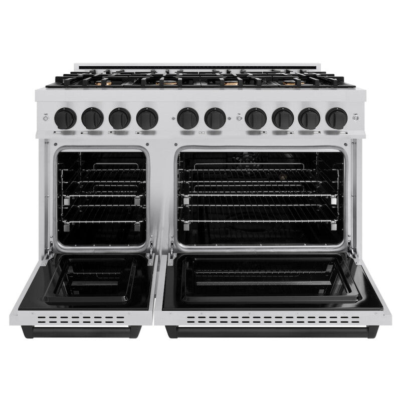 ZLINE Autograph Edition 48 in. 6.7 cu. ft. Classic Double Oven Dual Fuel Range with 8 Burner Gas Cooktop in Stainless Steel and Matte Black Accents (CDRZ-48-MB) - (CDRZ48MB) -