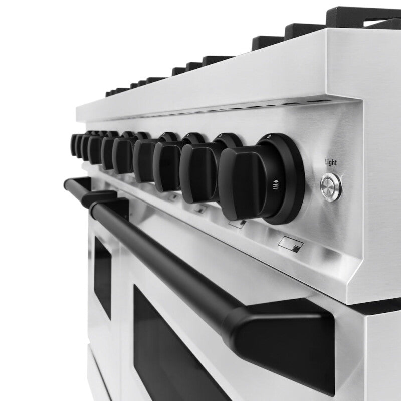 ZLINE Autograph Edition 48 in. 6.7 cu. ft. Classic Double Oven Dual Fuel Range with 8 Burner Gas Cooktop in Stainless Steel and Matte Black Accents (CDRZ-48-MB) - (CDRZ48MB) -