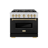 ZLINE Autograph Edition 36 in. 5.2 cu. ft. Classic Dual Fuel Range with 6 Burner Gas Cooktop and Electric Convection Oven in Stainless Steel with Black Matte Door and Champagne Bronze Accents (CDRZ-BLM-36-CB) - (CDRZBLM36CB) -