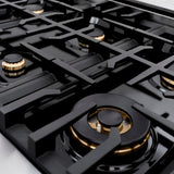 ZLINE Autograph Edition 36 in. 5.2 cu. ft. Classic Dual Fuel Range with 6 Burner Gas Cooktop and Electric Convection Oven in Stainless Steel with Black Matte Door and Champagne Bronze Accents (CDRZ-BLM-36-CB) - (CDRZBLM36CB) -