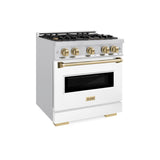 ZLINE Autograph Edition 30 in. 4.2 cu. ft. Classic Dual Fuel Range with 4 Burner Gas Cooktop and Electric Convection Oven in Stainless Steel with White Matte Door and Champagne Bronze Accents (CDRZ-WM-30-CB) - (CDRZWM30CB) -