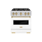 ZLINE Autograph Edition 30 in. 4.2 cu. ft. Classic Dual Fuel Range with 4 Burner Gas Cooktop and Electric Convection Oven in Stainless Steel with White Matte Door and Champagne Bronze Accents (CDRZ-WM-30-CB) - (CDRZWM30CB) -