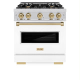 ZLINE Autograph Edition 30 in. 4.2 cu. ft. Classic Dual Fuel Range with 4 Burner Gas Cooktop and Electric Convection Oven in Stainless Steel with White Matte Door and Champagne Bronze Accents (CDRZ-WM-30-CB) - (CDRZWM30CB) -