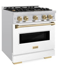 ZLINE Autograph Edition 30 in. 4.2 cu. ft. Classic Dual Fuel Range with 4 Burner Gas Cooktop and Electric Convection Oven in Stainless Steel with White Matte Door and Champagne Bronze Accents (CDRZ-WM-30-CB) - (CDRZWM30CB) -