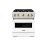 ZLINE Autograph Edition 30 in. 4.2 cu. ft. Classic Dual Fuel Range with 4 Burner Gas Cooktop and Electric Convection Oven in Stainless Steel with White Matte Door and Polished Gold Accents (CDRZ-WM-30-G) - (CDRZWM30G) -