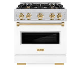 ZLINE Autograph Edition 30 in. 4.2 cu. ft. Classic Dual Fuel Range with 4 Burner Gas Cooktop and Electric Convection Oven in Stainless Steel with White Matte Door and Polished Gold Accents (CDRZ-WM-30-G) - (CDRZWM30G) -