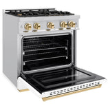 ZLINE Autograph Edition 30 in. 4.2 cu. ft. Classic Dual Fuel Range with 4 Burner Gas Cooktop and Electric Convection Oven in Stainless Steel with White Matte Door and Polished Gold Accents (CDRZ-WM-30-G) - (CDRZWM30G) -