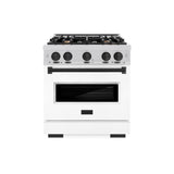 ZLINE Autograph Edition 30 in. 4.2 cu. ft. Classic Dual Fuel Range with 4 Burner Gas Cooktop and Electric Convection Oven in Stainless Steel with White Matte Door and Matte Black Accents (CDRZ-WM-30-MB) - (CDRZWM30MB) -