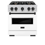 ZLINE Autograph Edition 30 in. 4.2 cu. ft. Classic Dual Fuel Range with 4 Burner Gas Cooktop and Electric Convection Oven in Stainless Steel with White Matte Door and Matte Black Accents (CDRZ-WM-30-MB) - (CDRZWM30MB) -