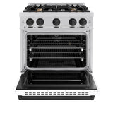 ZLINE Autograph Edition 30 in. 4.2 cu. ft. Classic Dual Fuel Range with 4 Burner Gas Cooktop and Electric Convection Oven in Stainless Steel with White Matte Door and Matte Black Accents (CDRZ-WM-30-MB) - (CDRZWM30MB) -