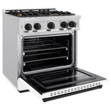 ZLINE Autograph Edition 30 in. 4.2 cu. ft. Classic Dual Fuel Range with 4 Burner Gas Cooktop and Electric Convection Oven in Stainless Steel with White Matte Door and Matte Black Accents (CDRZ-WM-30-MB) - (CDRZWM30MB) -