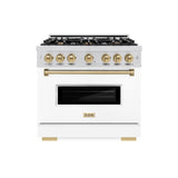 ZLINE Autograph Edition 36 in. 5.2 cu. ft. Classic Dual Fuel Range with 6 Burner Gas Cooktop and Electric Convection Oven in Stainless Steel with White Matte Door and Champagne Bronze Accents (CDRZ-WM-36-CB) - (CDRZWM36CB) -
