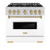 ZLINE Autograph Edition 36 in. 5.2 cu. ft. Classic Dual Fuel Range with 6 Burner Gas Cooktop and Electric Convection Oven in Stainless Steel with White Matte Door and Champagne Bronze Accents (CDRZ-WM-36-CB) - (CDRZWM36CB) -