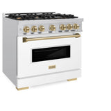 ZLINE Autograph Edition 36 in. 5.2 cu. ft. Classic Dual Fuel Range with 6 Burner Gas Cooktop and Electric Convection Oven in Stainless Steel with White Matte Door and Champagne Bronze Accents (CDRZ-WM-36-CB) - (CDRZWM36CB) -