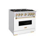 ZLINE Autograph Edition 36 in. 5.2 cu. ft. Classic Dual Fuel Range with 6 Burner Gas Cooktop and Electric Convection Oven in Stainless Steel with White Matte Door and Polished Gold Accents (CDRZ-WM-36-G) - (CDRZWM36G) -
