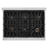 ZLINE Autograph Edition 36 in. 5.2 cu. ft. Classic Dual Fuel Range with 6 Burner Gas Cooktop and Electric Convection Oven in Stainless Steel with White Matte Door and Polished Gold Accents (CDRZ-WM-36-G) - (CDRZWM36G) -