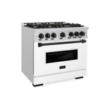 ZLINE Autograph Edition 36 in. 5.2 cu. ft. Classic Dual Fuel Range with 6 Burner Gas Cooktop and Electric Convection Oven in Stainless Steel with White Matte Door and Matte Black Accents (CDRZ-WM-36-MB) - (CDRZWM36MB) -