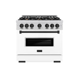 ZLINE Autograph Edition 36 in. 5.2 cu. ft. Classic Dual Fuel Range with 6 Burner Gas Cooktop and Electric Convection Oven in Stainless Steel with White Matte Door and Matte Black Accents (CDRZ-WM-36-MB) - (CDRZWM36MB) -