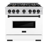 ZLINE Autograph Edition 36 in. 5.2 cu. ft. Classic Dual Fuel Range with 6 Burner Gas Cooktop and Electric Convection Oven in Stainless Steel with White Matte Door and Matte Black Accents (CDRZ-WM-36-MB) - (CDRZWM36MB) -