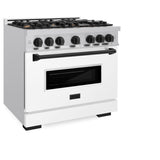 ZLINE Autograph Edition 36 in. 5.2 cu. ft. Classic Dual Fuel Range with 6 Burner Gas Cooktop and Electric Convection Oven in Stainless Steel with White Matte Door and Matte Black Accents (CDRZ-WM-36-MB) - (CDRZWM36MB) -