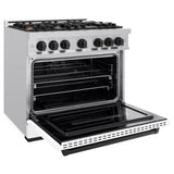 ZLINE Autograph Edition 36 in. 5.2 cu. ft. Classic Dual Fuel Range with 6 Burner Gas Cooktop and Electric Convection Oven in Stainless Steel with White Matte Door and Matte Black Accents (CDRZ-WM-36-MB) - (CDRZWM36MB) -