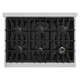 ZLINE Autograph Edition 36 in. 5.2 cu. ft. Classic Dual Fuel Range with 6 Burner Gas Cooktop and Electric Convection Oven in Stainless Steel with White Matte Door and Matte Black Accents (CDRZ-WM-36-MB) - (CDRZWM36MB) -