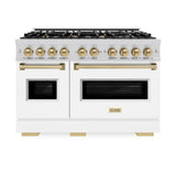 ZLINE Autograph Edition 48 in. 6.7 cu. ft. Classic Double Oven Dual Fuel Range with 8 Burner Gas Cooktop in Stainless Steel with White Matte Doors and Champagne Bronze Accents (CDRZ-WM-48-CB) - (CDRZWM48CB) -