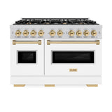ZLINE Autograph Edition 48 in. 6.7 cu. ft. Classic Double Oven Dual Fuel Range with 8 Burner Gas Cooktop in Stainless Steel with White Matte Doors and Polished Gold Accents (CDRZ-WM-48-G) - (CDRZWM48G) -