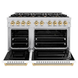 ZLINE Autograph Edition 48 in. 6.7 cu. ft. Classic Double Oven Dual Fuel Range with 8 Burner Gas Cooktop in Stainless Steel with White Matte Doors and Polished Gold Accents (CDRZ-WM-48-G) - (CDRZWM48G) -