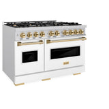 ZLINE Autograph Edition 48 in. 6.7 cu. ft. Classic Double Oven Dual Fuel Range with 8 Burner Gas Cooktop in Stainless Steel with White Matte Doors and Polished Gold Accents (CDRZ-WM-48-G) - (CDRZWM48G) -