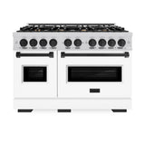 ZLINE Autograph Edition 48 in. 6.7 cu. ft. Classic Double Oven Dual Fuel Range with 8 Burner Gas Cooktop in Stainless Steel with White Matte Door and Matte Black Accents (CDRZ-WM-48-MB) - (CDRZWM48MB) -