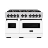 ZLINE Autograph Edition 48 in. 6.7 cu. ft. Classic Double Oven Dual Fuel Range with 8 Burner Gas Cooktop in Stainless Steel with White Matte Door and Matte Black Accents (CDRZ-WM-48-MB) - (CDRZWM48MB) -