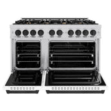 ZLINE Autograph Edition 48 in. 6.7 cu. ft. Classic Double Oven Dual Fuel Range with 8 Burner Gas Cooktop in Stainless Steel with White Matte Door and Matte Black Accents (CDRZ-WM-48-MB) - (CDRZWM48MB) -