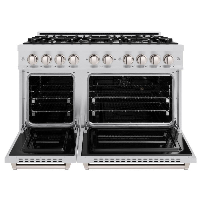 ZLINE 48 in. 6.7 cu. ft. Classic Double Oven Gas Range with 8 Burner Cooktop in Stainless Steel (CGR48) - (CGR48) -