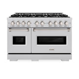 ZLINE 48 in. 6.7 cu. ft. Classic Double Oven Gas Range with 8 Burner Cooktop in Stainless Steel (CGR48) - (CGR48) -