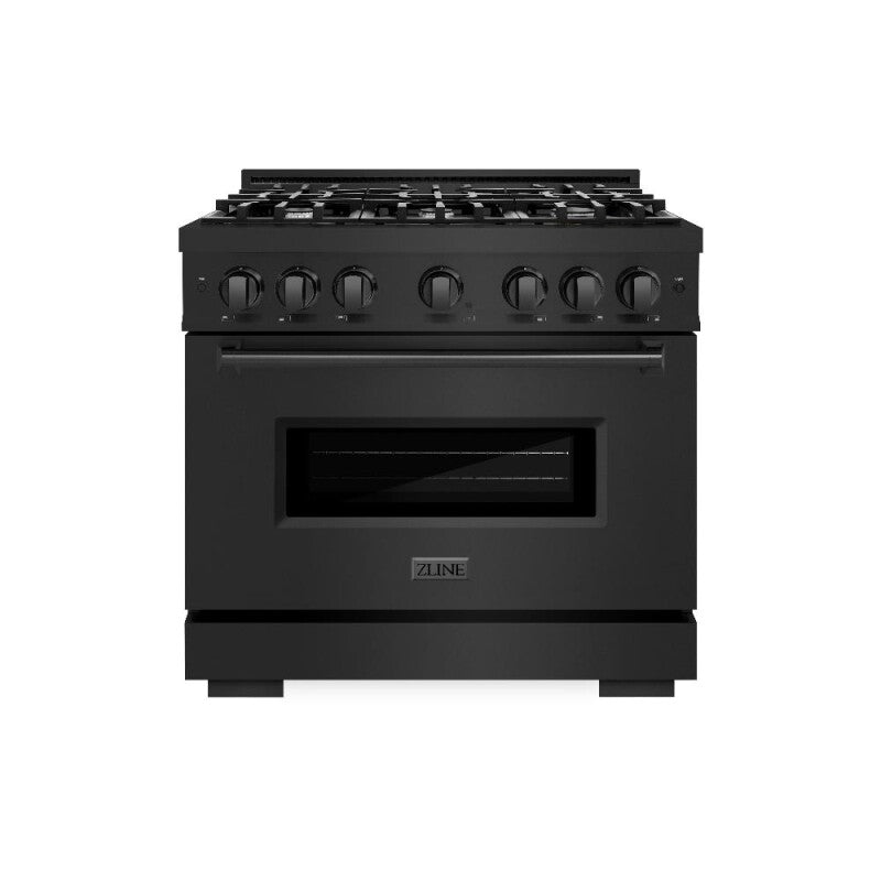 ZLINE 36 in. 5.2 cu. ft. Classic Gas Range with 6 Burner Cooktop and Convection Gas Oven in Black Stainless Steel (CGRB-36) - (CGRB36) -