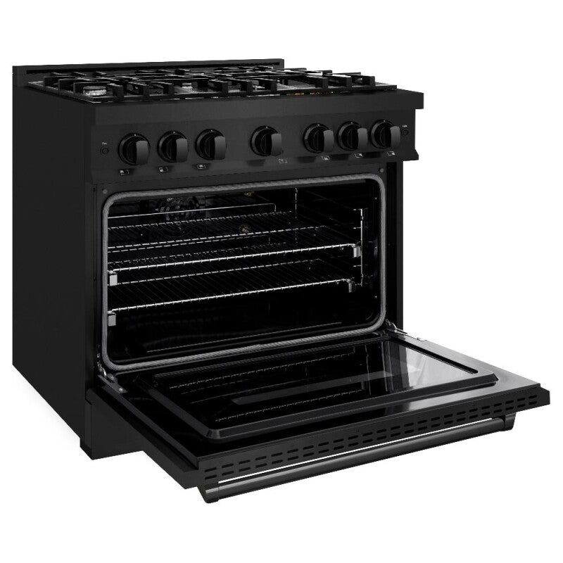 ZLINE 36 in. 5.2 cu. ft. Classic Gas Range with 6 Burner Cooktop and Convection Gas Oven in Black Stainless Steel (CGRB-36) - (CGRB36) -