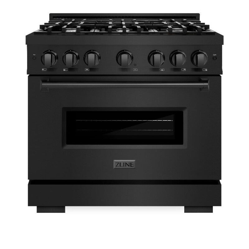 ZLINE 36 in. 5.2 cu. ft. Classic Gas Range with 6 Burner Cooktop and Convection Gas Oven in Black Stainless Steel (CGRB-36) - (CGRB36) -
