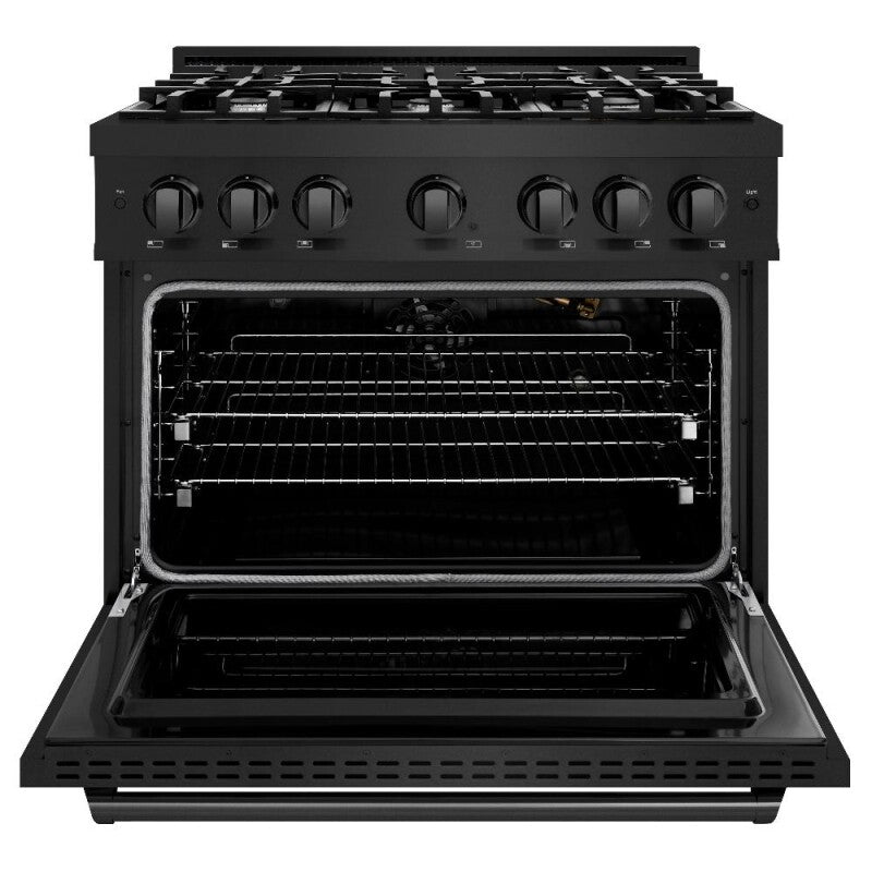 ZLINE 36 in. 5.2 cu. ft. Classic Gas Range with 6 Burner Cooktop and Convection Gas Oven in Black Stainless Steel (CGRB-36) - (CGRB36) -